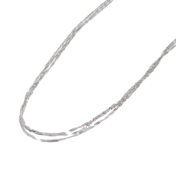 New 14kt Solid White Gold 3 Strand Triple Choker Singapore Necklace - Picture 5 of 12